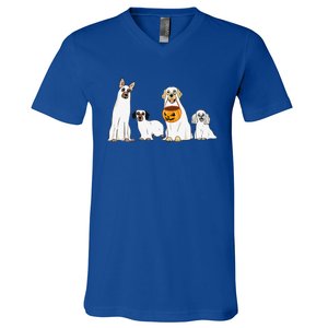 Dogs Wearing Ghost Costume Funny Dog Halloween Funny Funny V-Neck T-Shirt