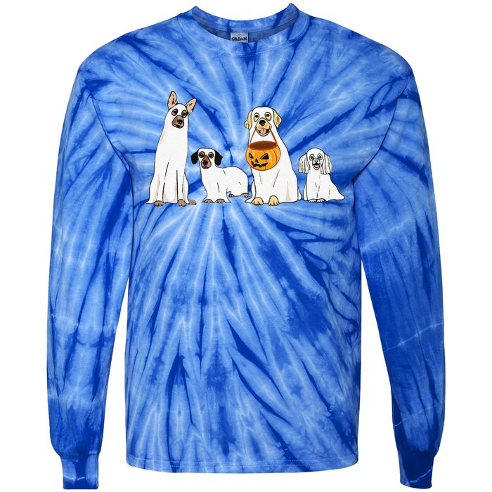 Dogs Wearing Ghost Costume Funny Dog Halloween Funny Funny Tie-Dye Long Sleeve Shirt