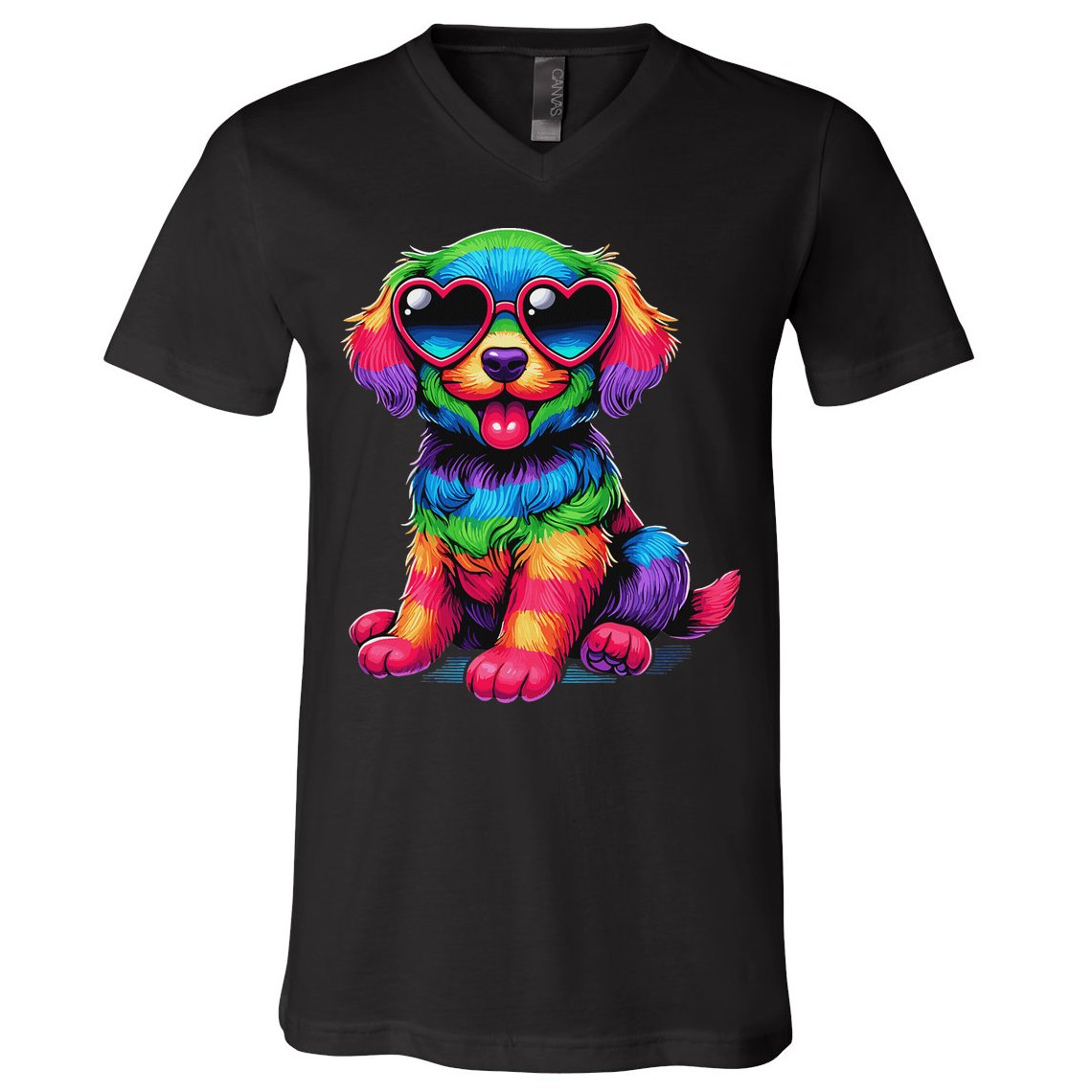 Dog Wearing Glasses Heart Puppy Love Dog V-Neck T-Shirt