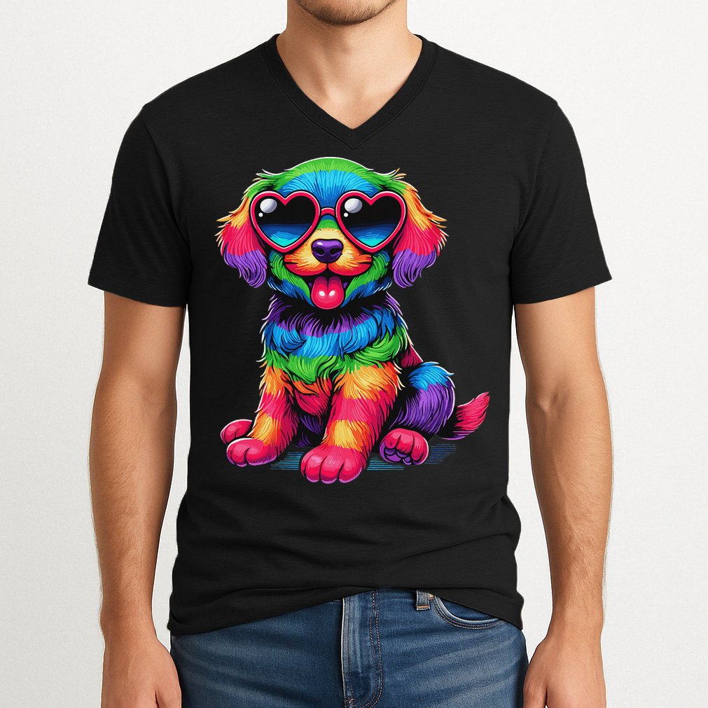 Dog Wearing Glasses Heart Puppy Love Dog V-Neck T-Shirt