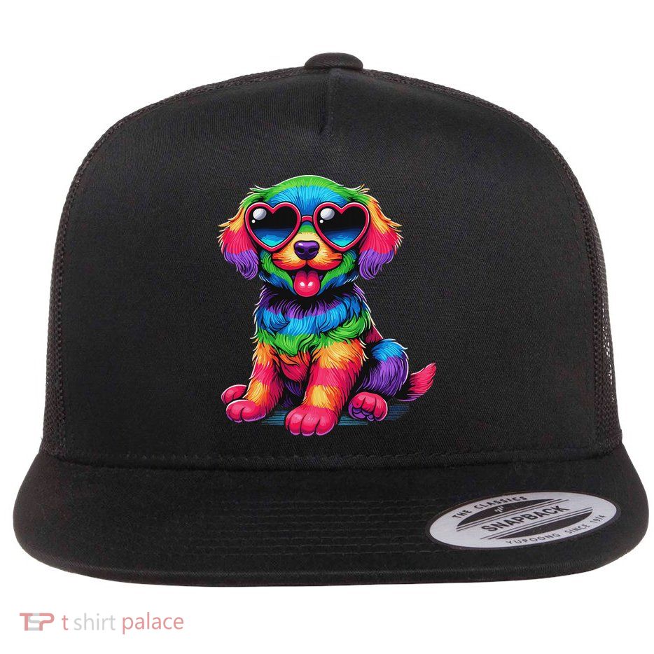 Dog Wearing Glasses Heart Puppy Love Dog Flatbill Hat