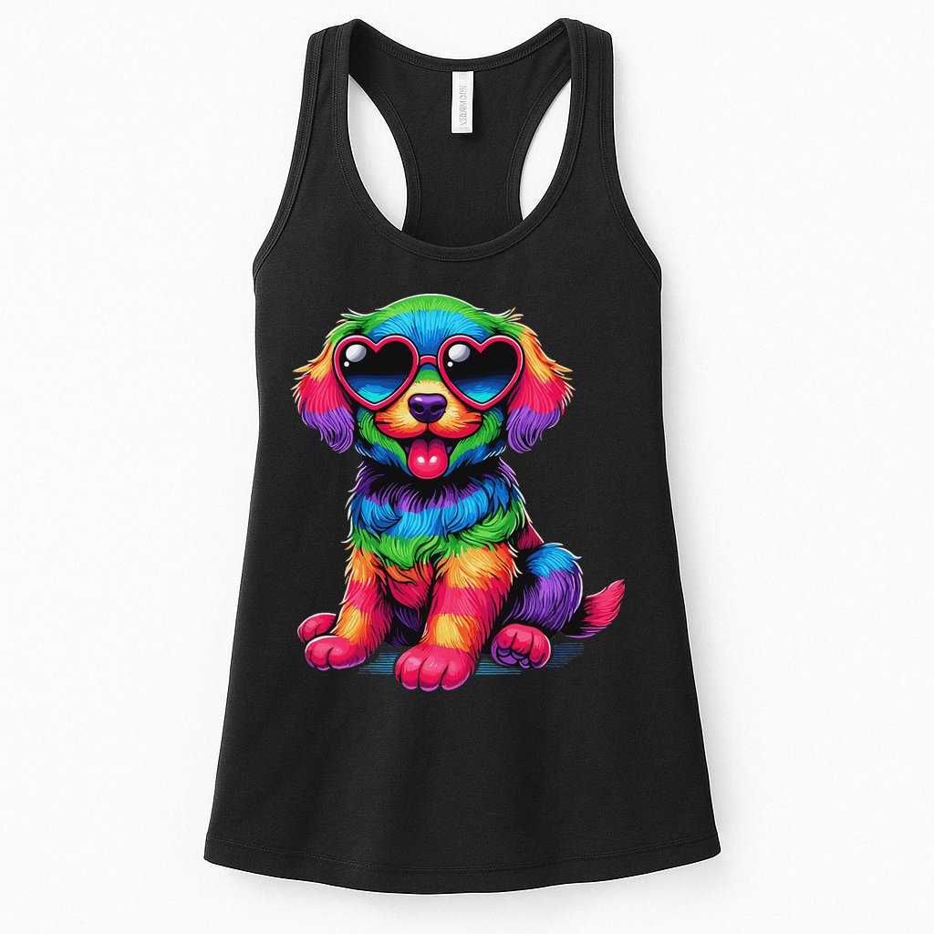 Dog Wearing Glasses Heart Puppy Love Dog Womens Tank Top