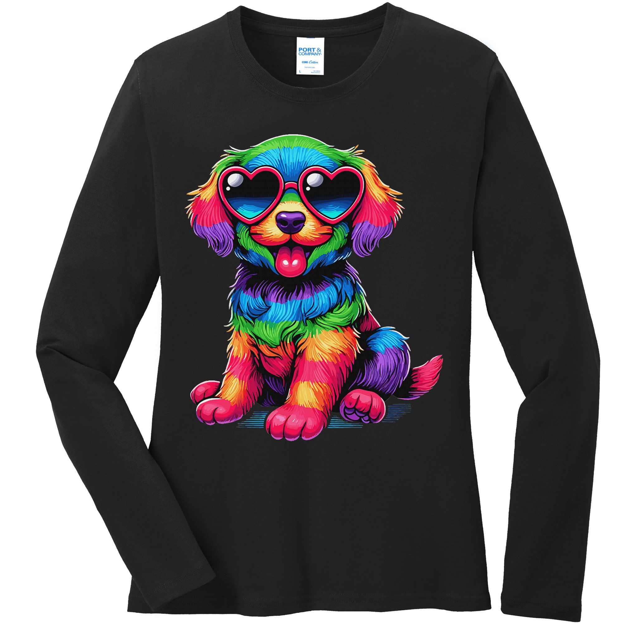 Dog Wearing Glasses Heart Puppy Love Dog Ladies Long Sleeve Shirt