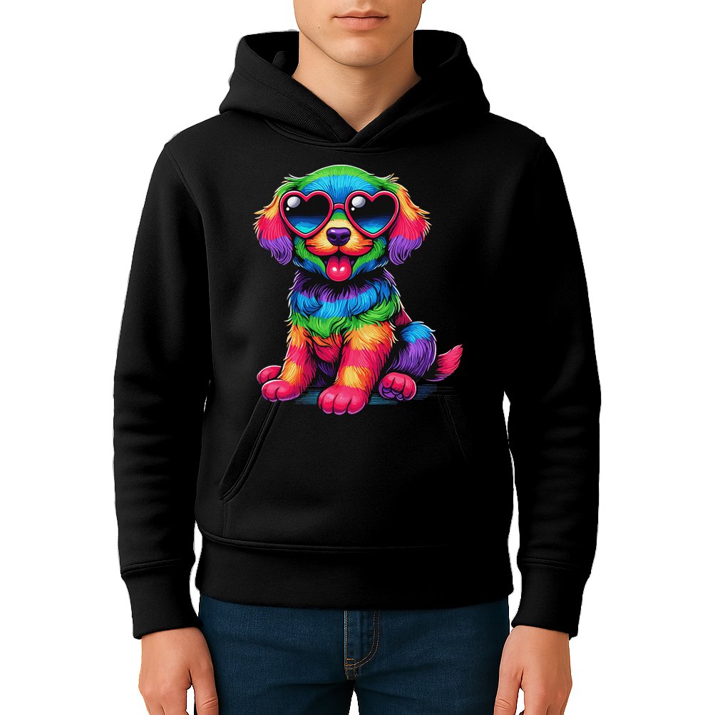 Dog Wearing Glasses Heart Puppy Love Dog Kids Hoodie