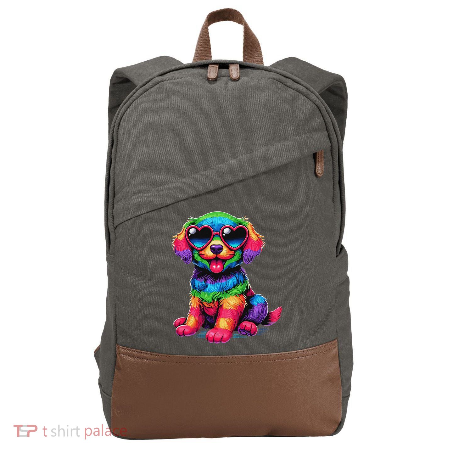Dog Wearing Glasses Heart Puppy Love Dog Cotton Canvas Backpack