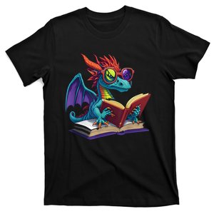 Dragon Wearing Glasses Reading A Book T-Shirt