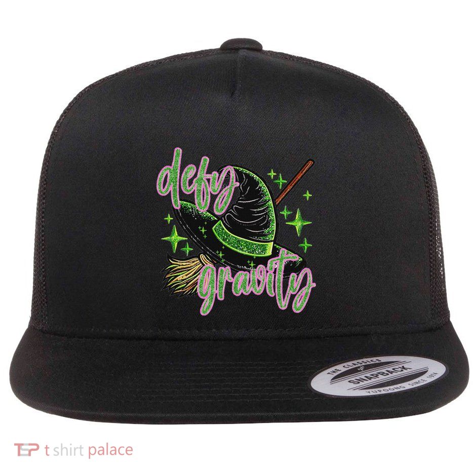 Defy Witch Gravity Funny Witch Gift Flat Bill Trucker Hat