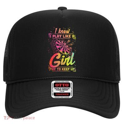 Darts Women Gift Arrows Field Team Play Like A Girl Darts High Crown Mesh Back Trucker Hat
