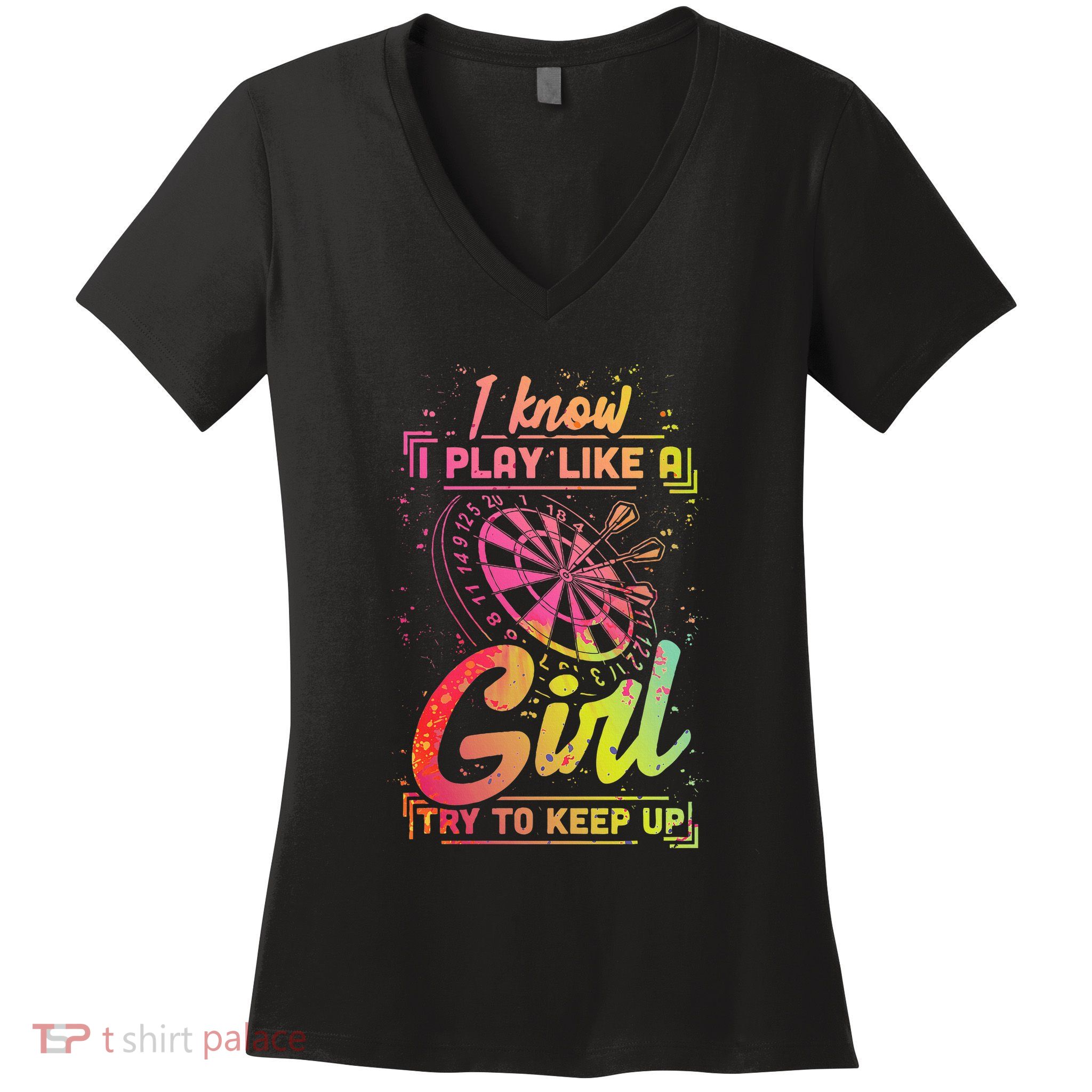 Darts Women Gift Arrows Field Team Play Like A Girl Darts Women's V-Neck T-Shirt