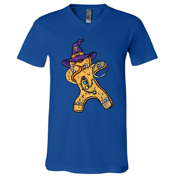 Dabbing Witch Gingerbread Nurse Vintage Gift V-Neck T-Shirt