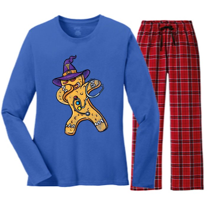 Dabbing Witch Gingerbread Nurse Vintage Gift Women's Long Sleeve Flannel Pajama Set 