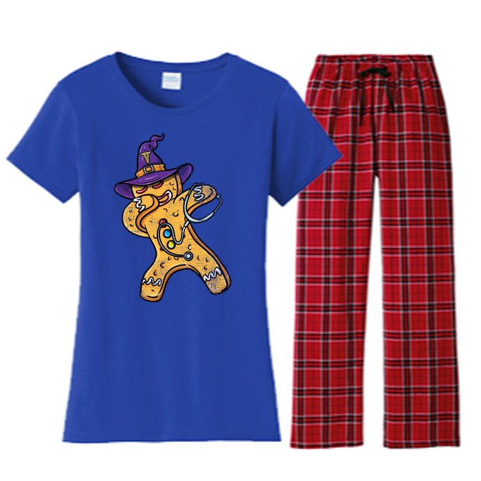 Dabbing Witch Gingerbread Nurse Vintage Gift Women's Flannel Pajama Set