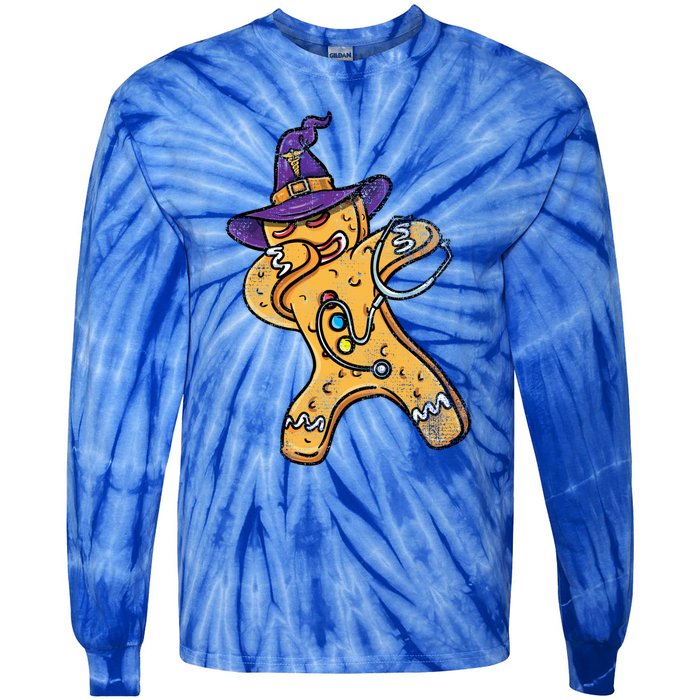 Dabbing Witch Gingerbread Nurse Vintage Gift Tie-Dye Long Sleeve Shirt