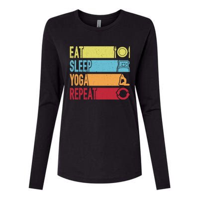 Daily Workout Gift Vintage Eat Sleep Yoga Repeat Gym Gift Womens Cotton Relaxed Long Sleeve T-Shirt