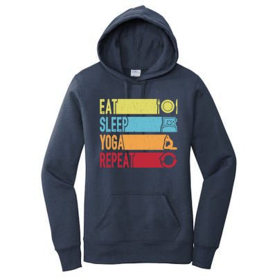 Daily Workout Gift Vintage Eat Sleep Yoga Repeat Gym Gift Women's Pullover Hoodie