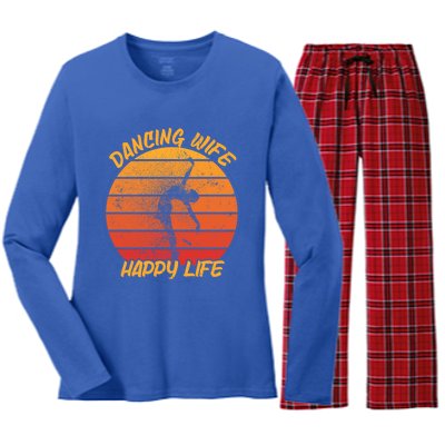 Dancing Wife Happy Life Ballerina Ballet Dance Move Dancer Cool Gift Women's Long Sleeve Flannel Pajama Set 