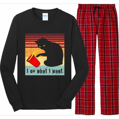 Do What I Want Vintage Black Cat Red Cup Funny My Cat Long Sleeve Pajama Set