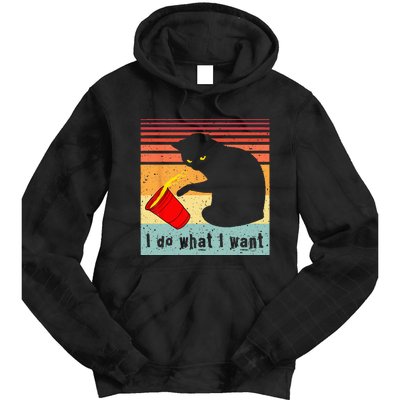 Do What I Want Vintage Black Cat Red Cup Funny My Cat Tie Dye Hoodie