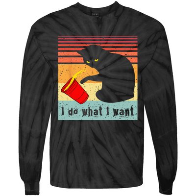 Do What I Want Vintage Black Cat Red Cup Funny My Cat Tie-Dye Long Sleeve Shirt