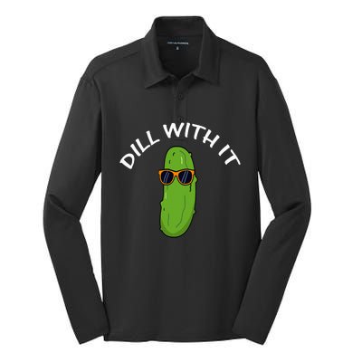 Dill With It Funny Saying Vegetarian Pickle Lovers Silk Touch Performance Long Sleeve Polo