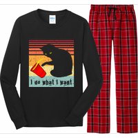 Do What I Want Vintage Black Cat Red Cup Funny My Cat Long Sleeve Pajama Set