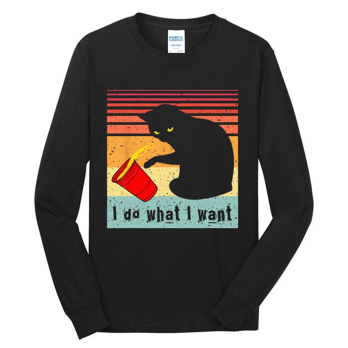 Do What I Want Vintage Black Cat Red Cup Funny My Cat Tall Long Sleeve T-Shirt