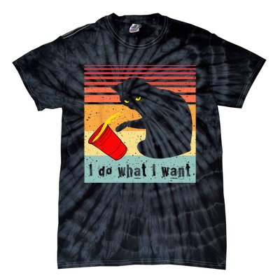 Do What I Want Vintage Black Cat Red Cup Funny My Cat Tie-Dye T-Shirt