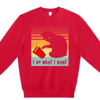 Do What I Want Vintage Black Cat Red Cup Funny My Cat Premium Crewneck Sweatshirt