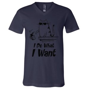 Do What I Want Black Cat Red Cup Funny Graphic V-Neck T-Shirt