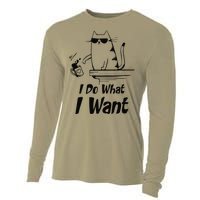 Do What I Want Black Cat Red Cup Funny Graphic Cooling Performance Long Sleeve Crew