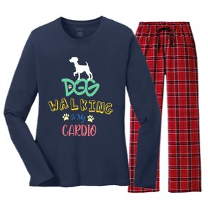 Dog Walking Is My Cardio | Funny Dog walking Women's Long Sleeve Flannel Pajama Set 