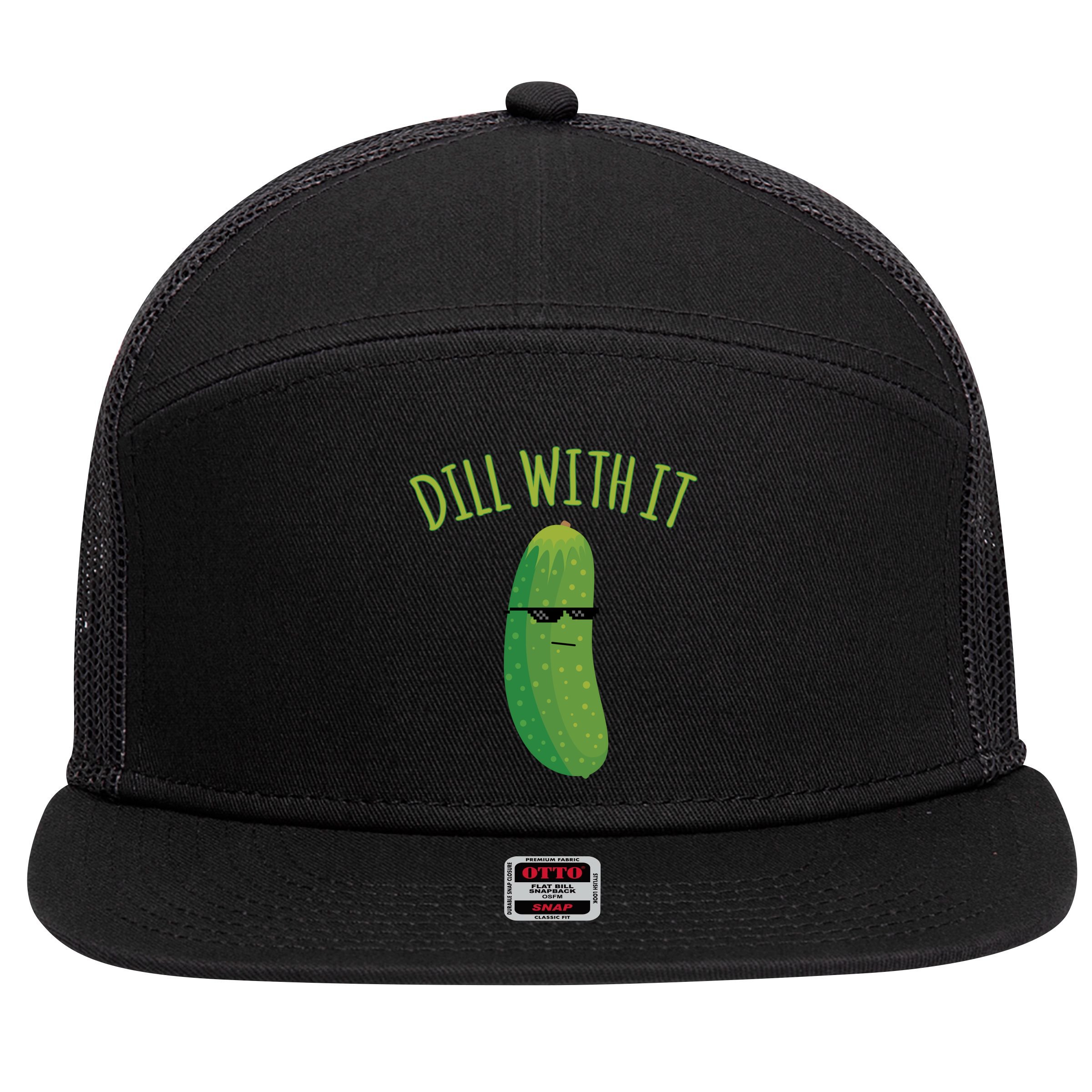 Dill With It Funny Pickle Cute Gift 7 Panel Mesh Trucker Snapback Hat