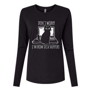 Dont Worry Im From Tech Support Funny Cat Womens Cotton Relaxed Long Sleeve T-Shirt