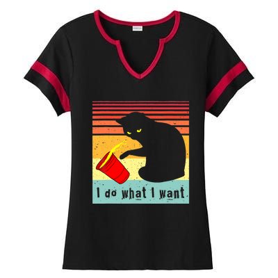 Do What I Want Vintage Black Cat Red Cup Funny Cat Ladies Halftime Notch Neck Tee