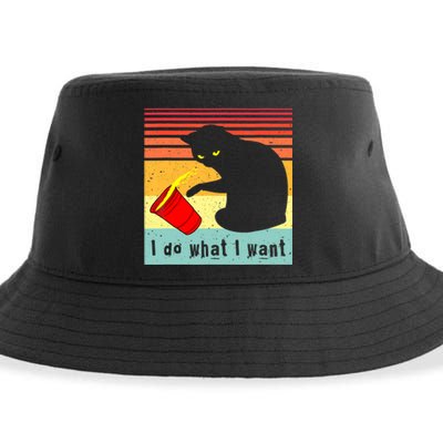 Do What I Want Vintage Black Cat Red Cup Funny Cat Sustainable Bucket Hat