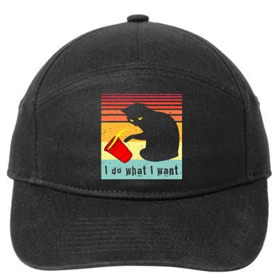 Do What I Want Vintage Black Cat Red Cup Funny Cat 7-Panel Snapback Hat