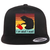 Do What I Want Vintage Black Cat Red Cup Funny Cat Flat Bill Trucker Hat