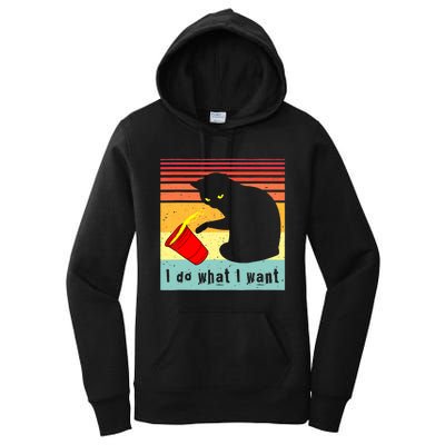 Do What I Want Vintage Black Cat Red Cup Funny Cat Women's Pullover Hoodie