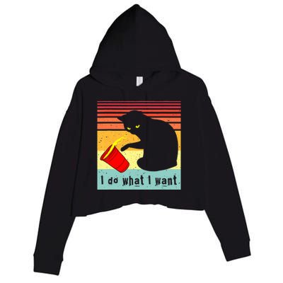 Do What I Want Vintage Black Cat Red Cup Funny Cat Crop Fleece Hoodie