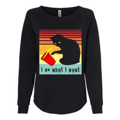 Do What I Want Vintage Black Cat Red Cup Funny Cat Womens California Wash Sweatshirt