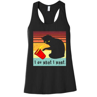 Do What I Want Vintage Black Cat Red Cup Funny Cat Women's Racerback Tank