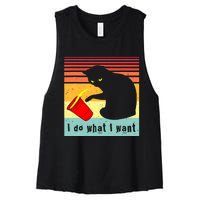 Do What I Want Vintage Black Cat Red Cup Funny Cat Women's Racerback Cropped Tank