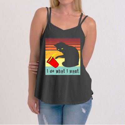 Do What I Want Vintage Black Cat Red Cup Funny Cat Women's Strappy Tank