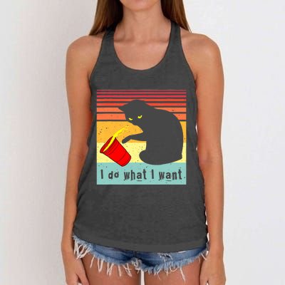 Do What I Want Vintage Black Cat Red Cup Funny Cat Women's Knotted Racerback Tank