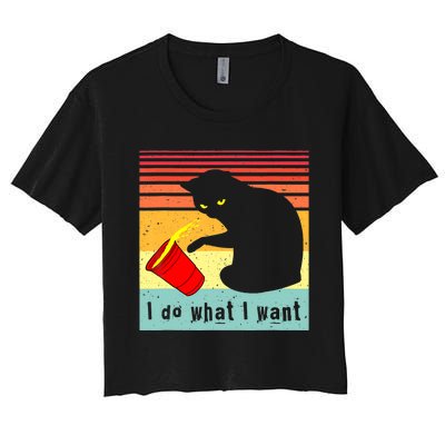 Do What I Want Vintage Black Cat Red Cup Funny Cat Women's Crop Top Tee