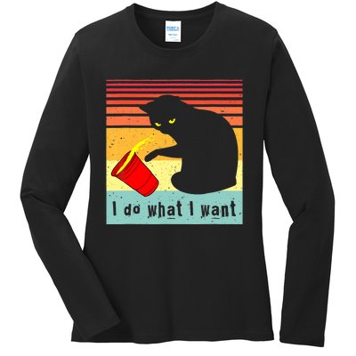 Do What I Want Vintage Black Cat Red Cup Funny Cat Ladies Long Sleeve Shirt