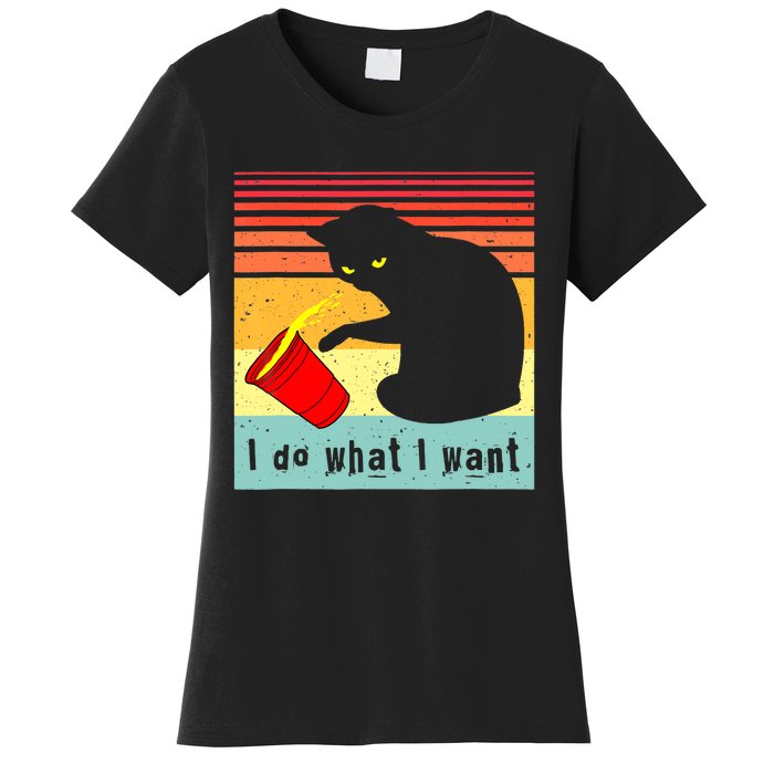 Do What I Want Vintage Black Cat Red Cup Funny Cat Women's T-Shirt