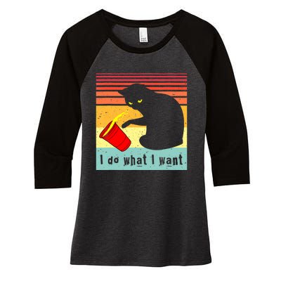 Do What I Want Vintage Black Cat Red Cup Funny Cat Women's Tri-Blend 3/4-Sleeve Raglan Shirt