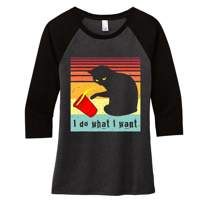 Do What I Want Vintage Black Cat Red Cup Funny Cat Women's Tri-Blend 3/4-Sleeve Raglan Shirt