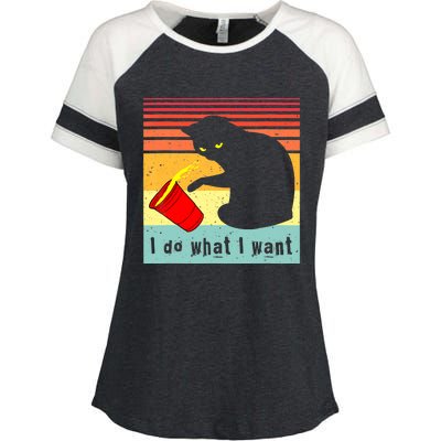 Do What I Want Vintage Black Cat Red Cup Funny Cat Enza Ladies Jersey Colorblock Tee